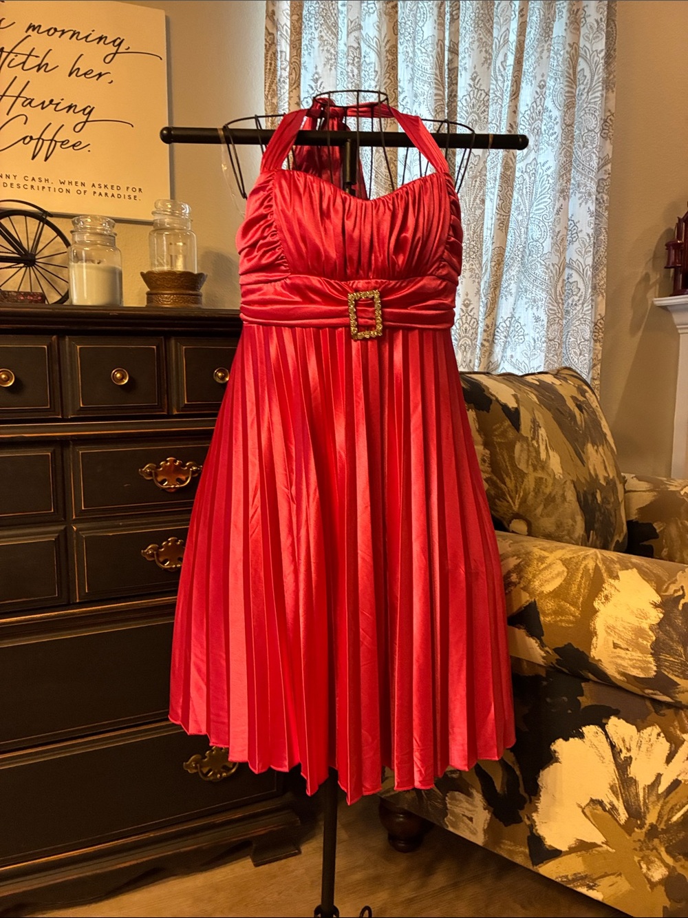 Studio Y Pink Strapless Pleated Dress with Jeweled Buckle